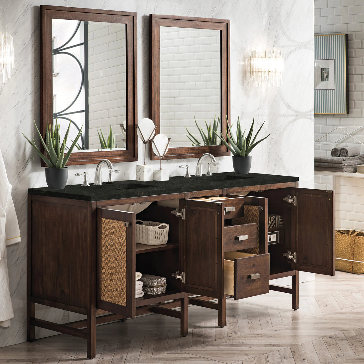 Addison 72" Double Vanity, Mid-Century Acacia, w/ 3 CM Phantome Eclos Top, view 3