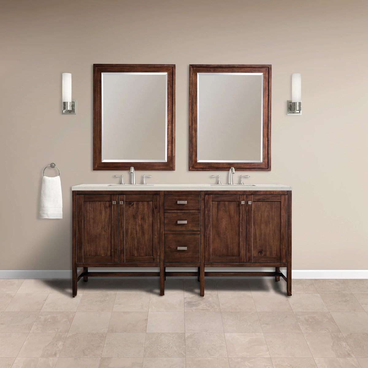 Addison 72" Double Vanity, Mid-Century Acacia, w/ 3 CM Siberian Silestone Top, view 2