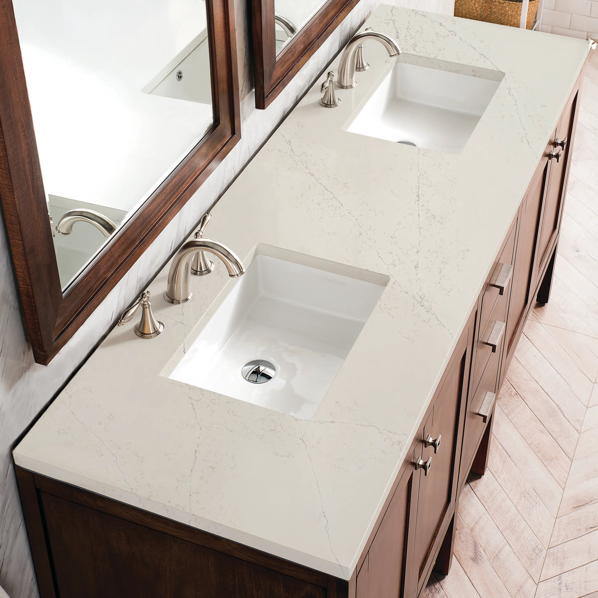 Addison 72" Double Vanity, Mid-Century Acacia, w/ 3 CM Siberian Silestone Top, view 4