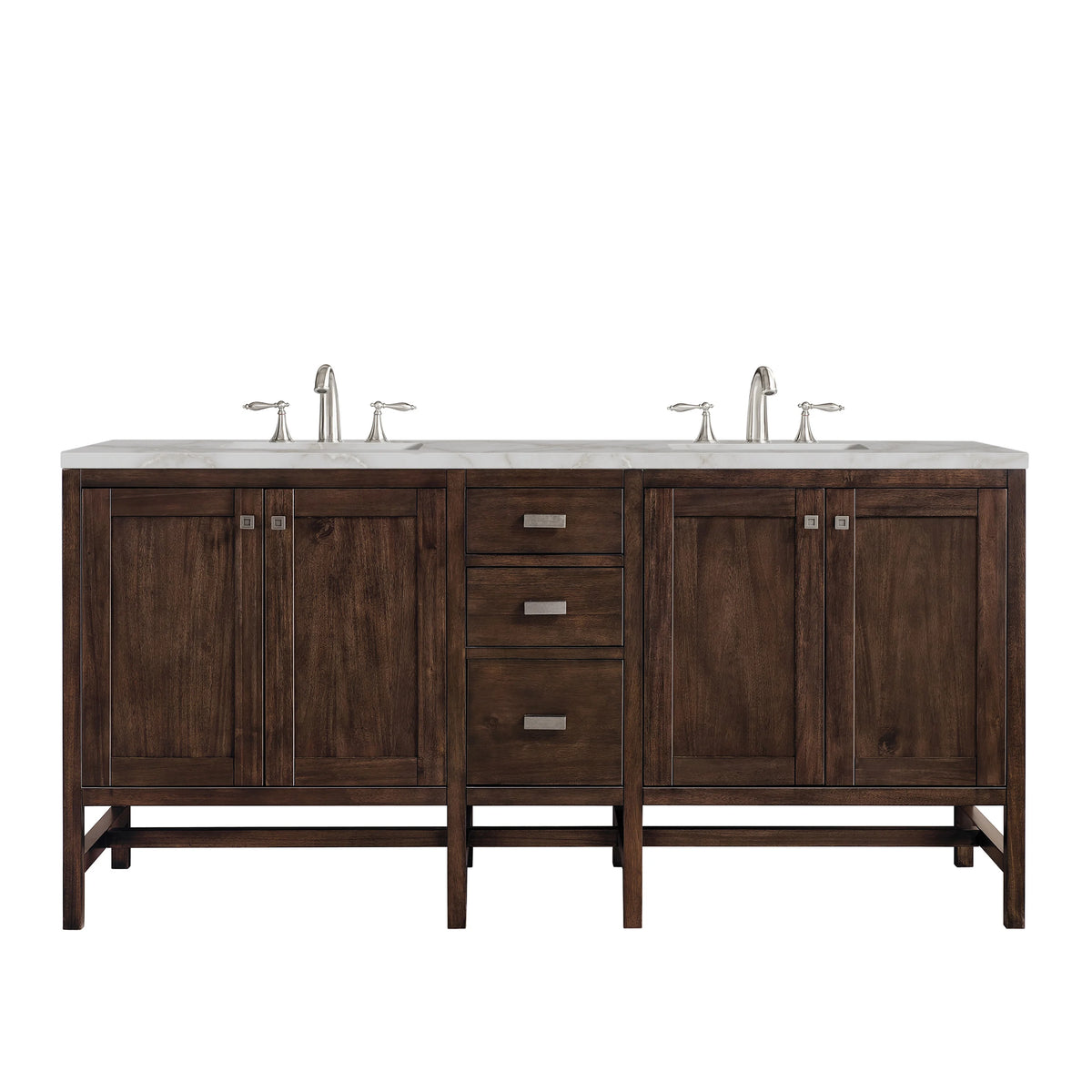 Addison 72" Double Vanity, Mid-Century Acacia w/ 3 CM Victorian Silver Silestone Top