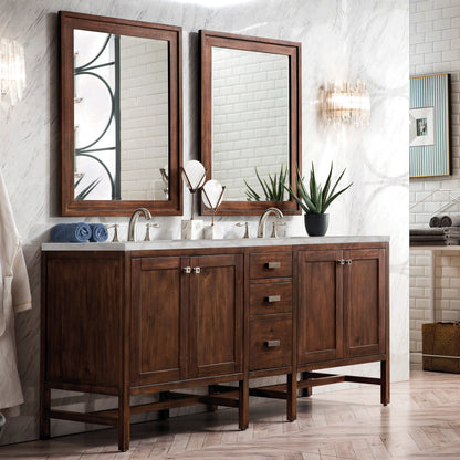 Addison 72" Double Vanity, Mid-Century Acacia w/ 3 CM Victorian Silver Silestone Top, view 3