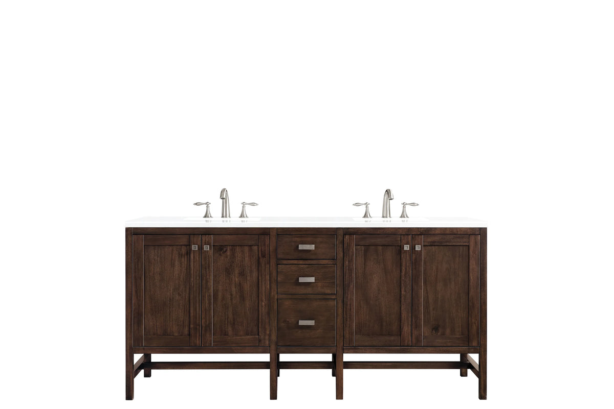 Addison 72" Double Vanity, Mid-Century Acacia w/ 3 CM White Zeus Silestone Top