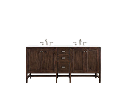 Addison 72" Double Vanity, Mid-Century Acacia w/ 3 CM White Zeus Silestone Top