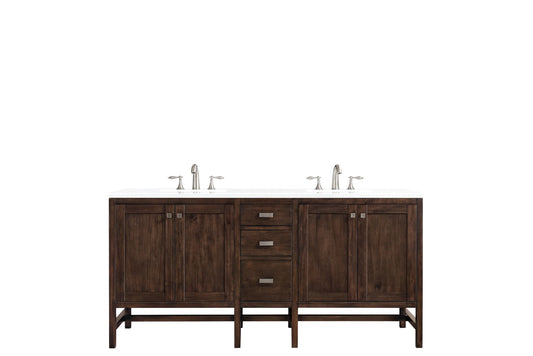Addison 72" Double Vanity, Mid-Century Acacia w/ 3 CM White Zeus Silestone Top