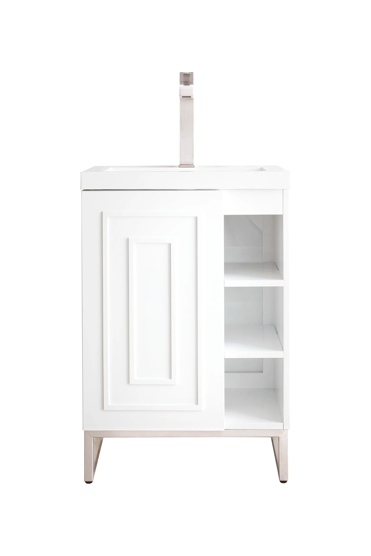 Renovate for Less Atlanta Alicante 24" Single Vanity, Glossy White, Brushed Nickel w/ White Glossy Composite Stone Top