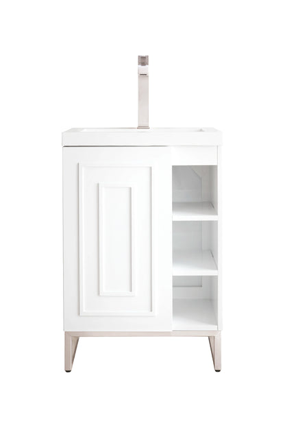 Renovate for Less Atlanta Alicante 24" Single Vanity, Glossy White, Brushed Nickel w/ White Glossy Composite Stone Top