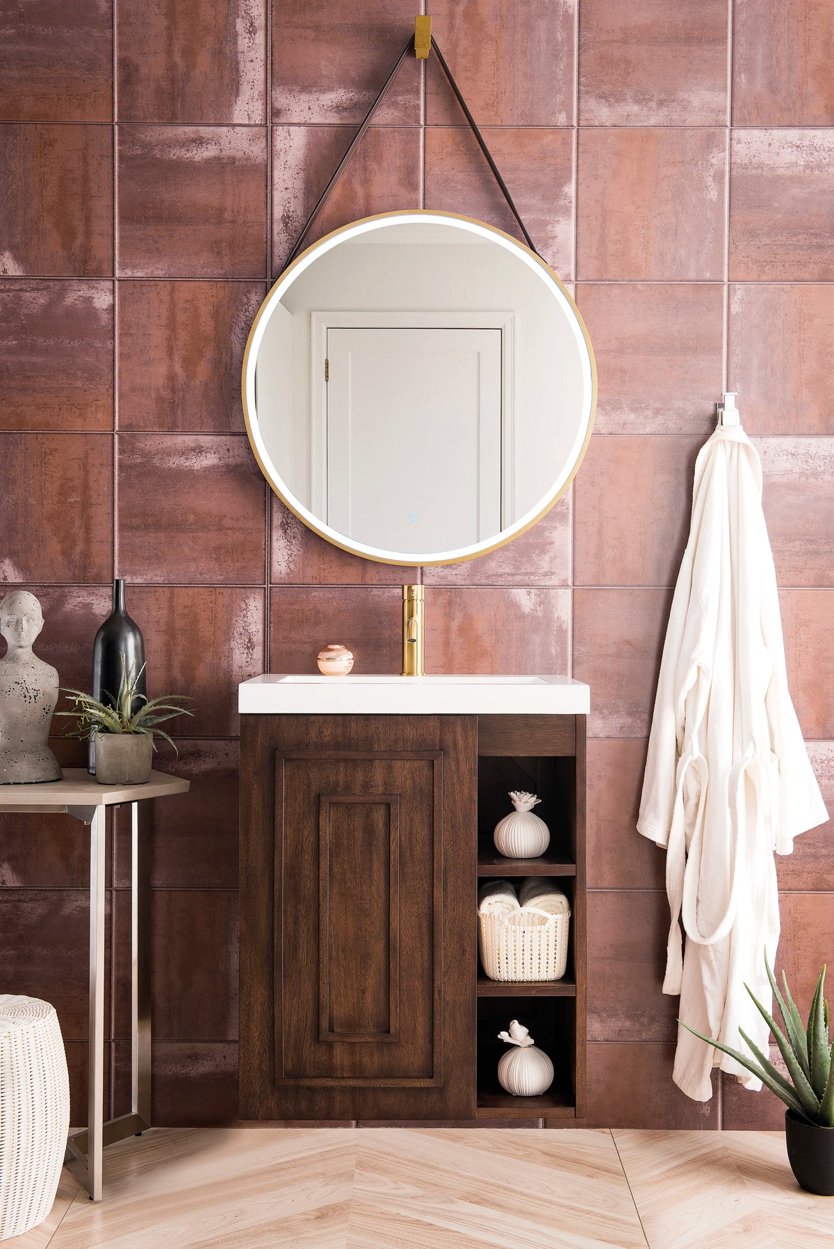 Alicante 24" Single Vanity, Mid-Century Acacia w/ White Glossy Composite Stone Top, view 2