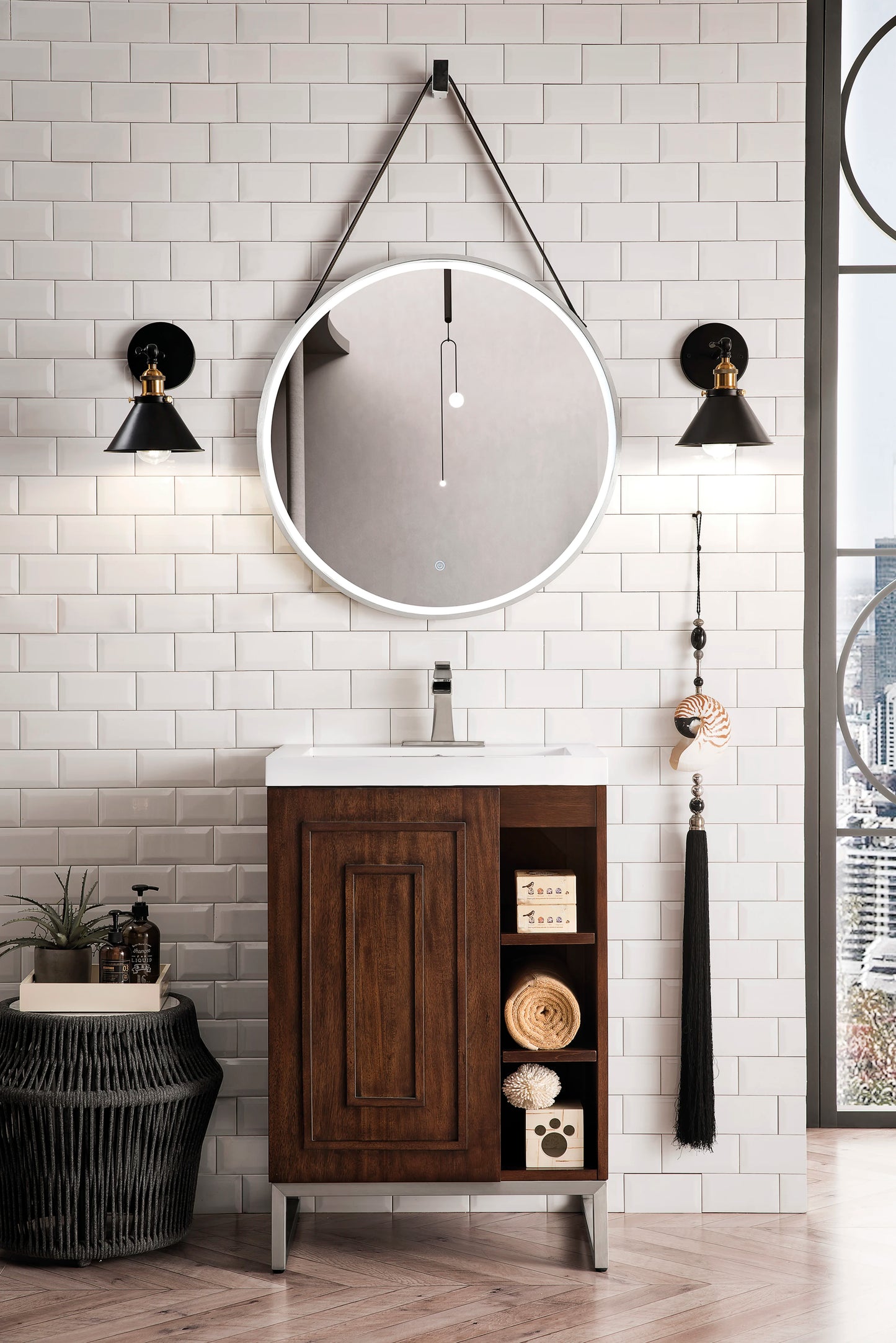 Renovate for Less Atlanta Alicante 24" Single Vanity, Mid-Century Acacia, Brushed Nickel w/ White Glossy Composite Stone Top, view 2