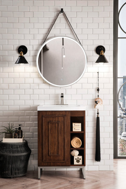 Renovate for Less Atlanta Alicante 24" Single Vanity, Mid-Century Acacia, Brushed Nickel w/ White Glossy Composite Stone Top, view 2