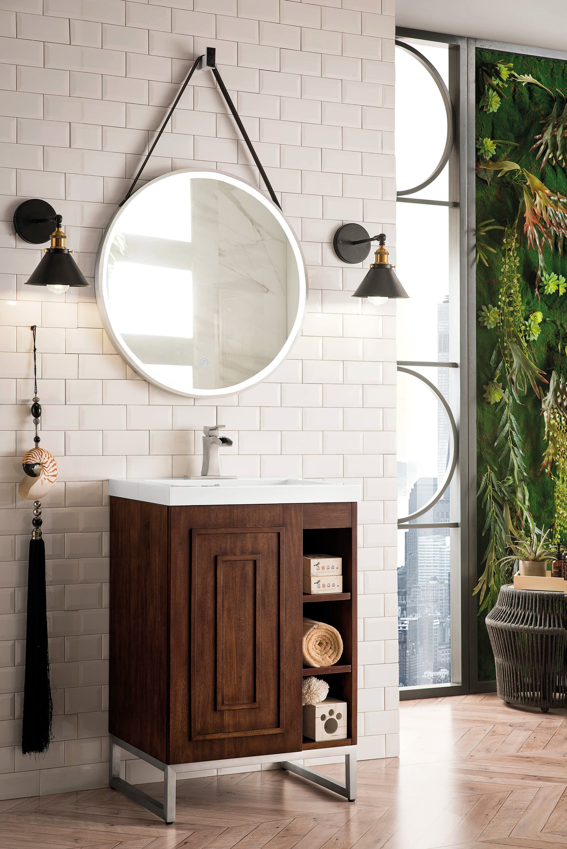 Renovate for Less Atlanta Alicante 24" Single Vanity, Mid-Century Acacia, Brushed Nickel w/ White Glossy Composite Stone Top, view 3