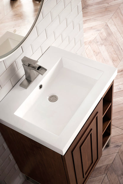 Renovate for Less Atlanta Alicante 24" Single Vanity, Mid-Century Acacia, Brushed Nickel w/ White Glossy Composite Stone Top, view 5