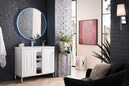 Renovate for Less Atlanta Alicante 39.5" Single Vanity, Glossy White, Brushed Nickel w/ White Glossy Composite Stone Top, view 3