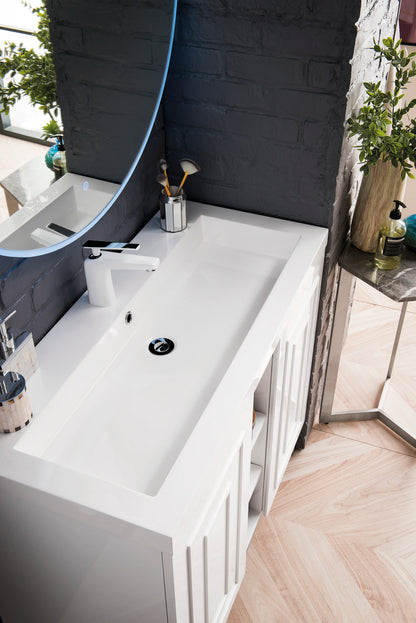 Renovate for Less Atlanta Alicante 39.5" Single Vanity, Glossy White, Brushed Nickel w/ White Glossy Composite Stone Top, view 5
