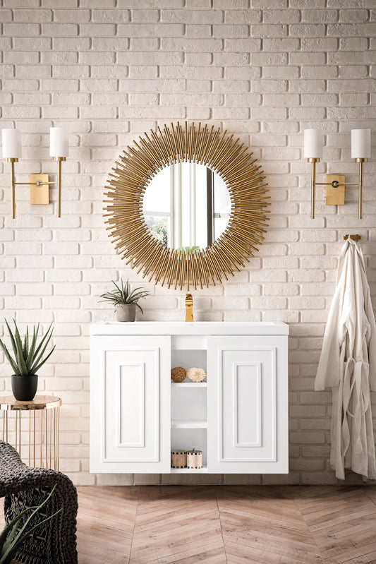 Alicante 39.5" Single Vanity, Glossy White w/ White Glossy Composite Stone Top, view 2