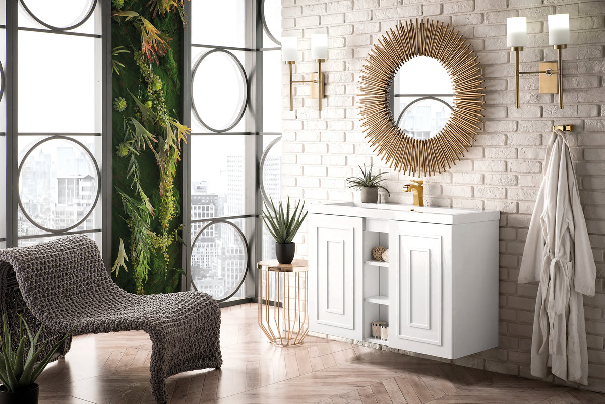 Alicante 39.5" Single Vanity, Glossy White w/ White Glossy Composite Stone Top, view 3