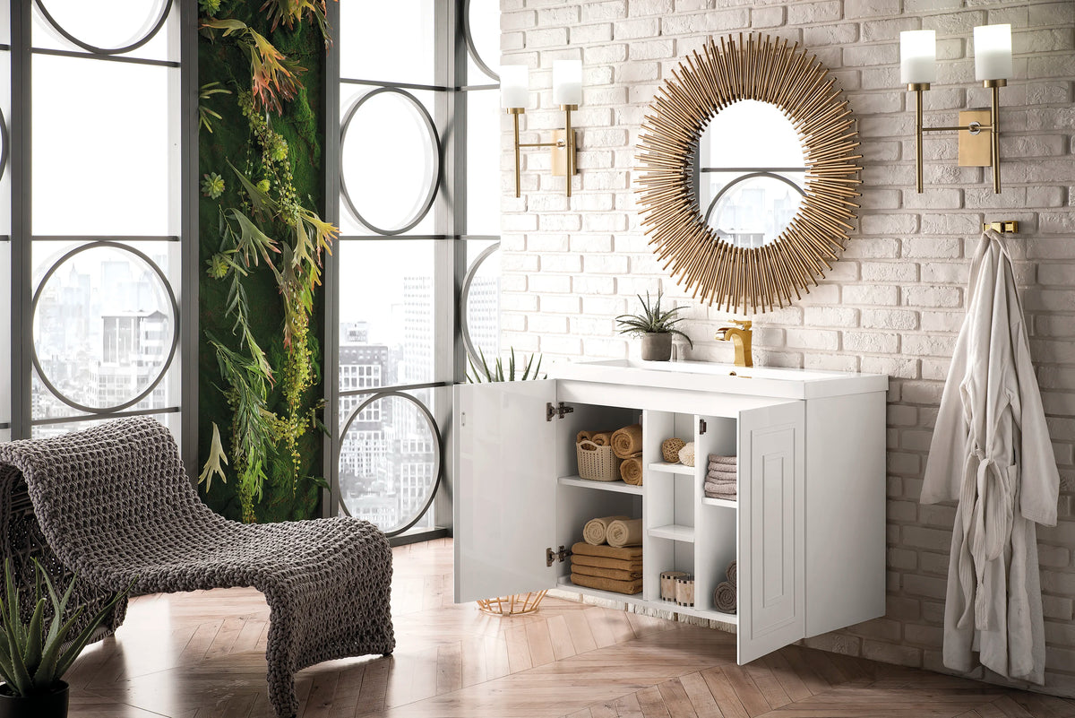 Alicante 39.5" Single Vanity, Glossy White w/ White Glossy Composite Stone Top, view 4