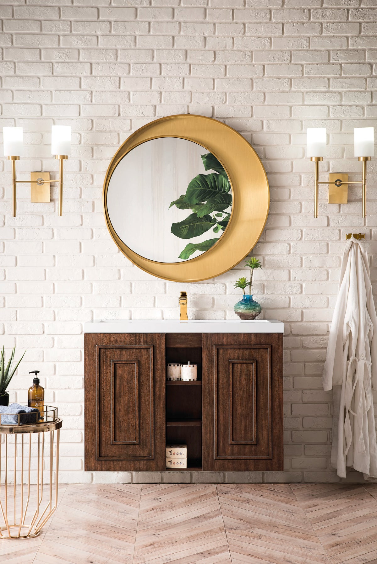 Alicante 39.5" Single Vanity, Mid-Century Acacia w/ White Glossy Composite Stone Top, view 2