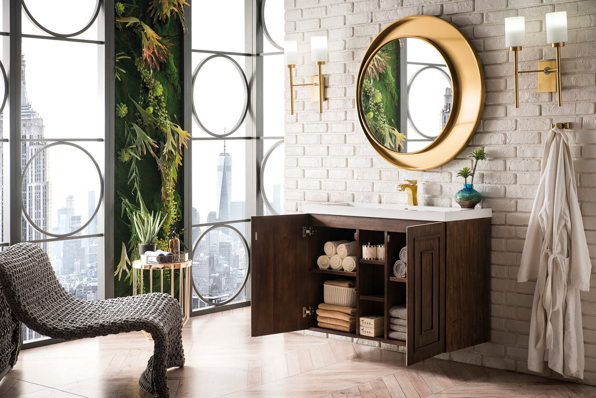 Alicante 39.5" Single Vanity, Mid-Century Acacia w/ White Glossy Composite Stone Top, view 4
