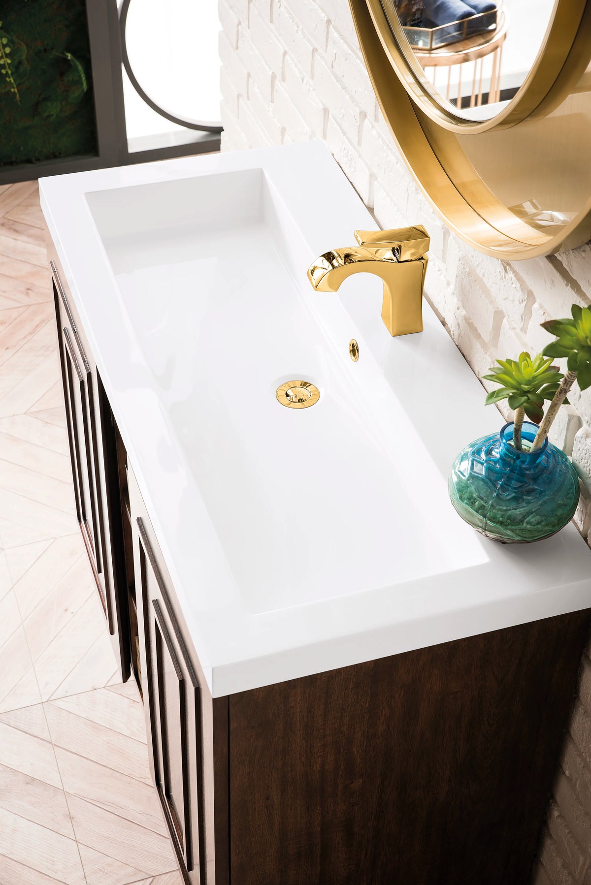 Alicante 39.5" Single Vanity, Mid-Century Acacia w/ White Glossy Composite Stone Top, view 5