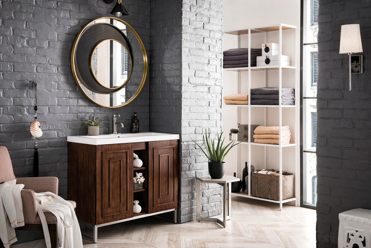 Renovate for Less Atlanta Alicante 39.5" Single Vanity, Mid-Century Acacia, Brushed Nickel w/ White Glossy Composite Stone Top, view 3