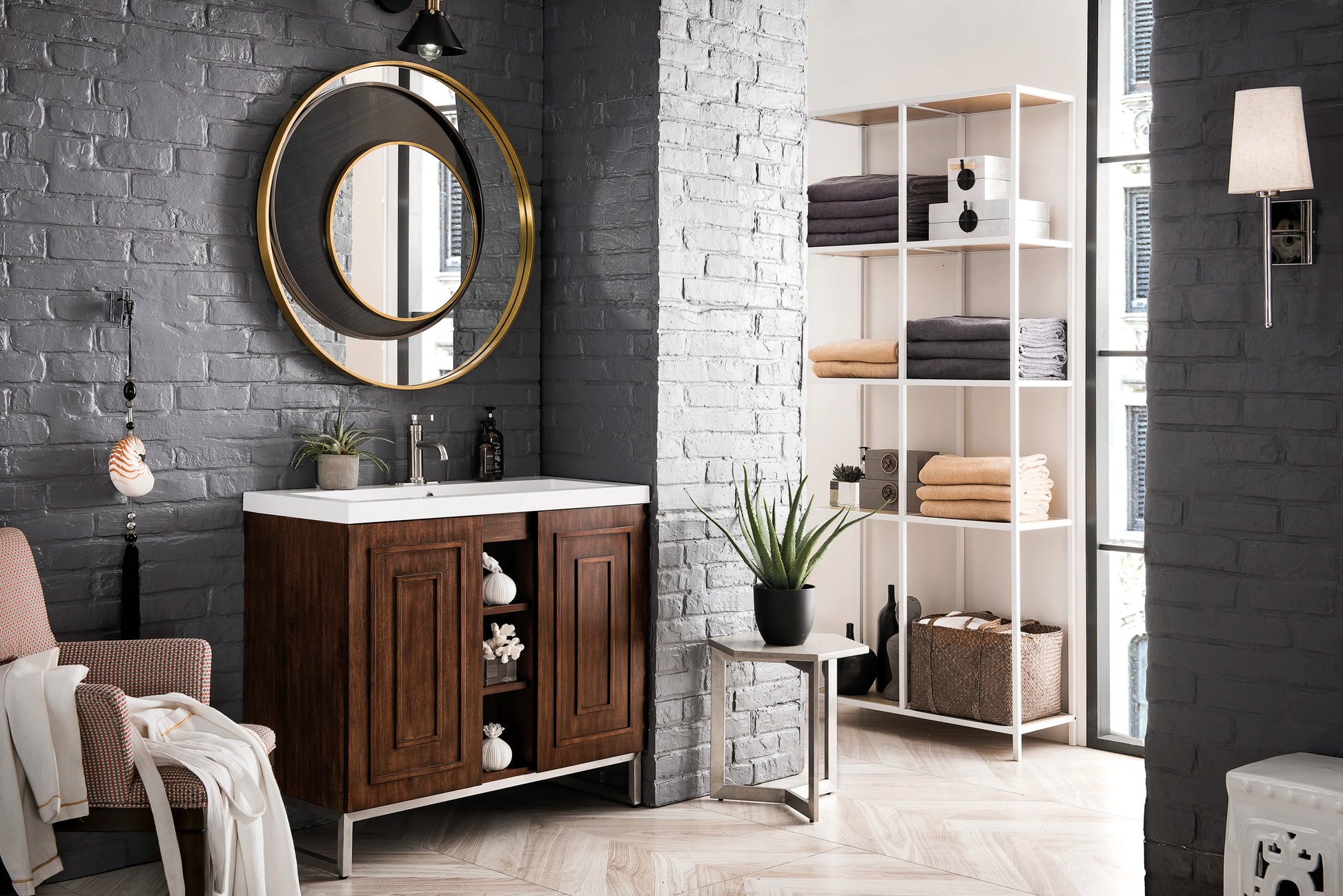 Renovate for Less Atlanta Alicante 39.5" Single Vanity, Mid-Century Acacia, Brushed Nickel w/ White Glossy Composite Stone Top, view 3