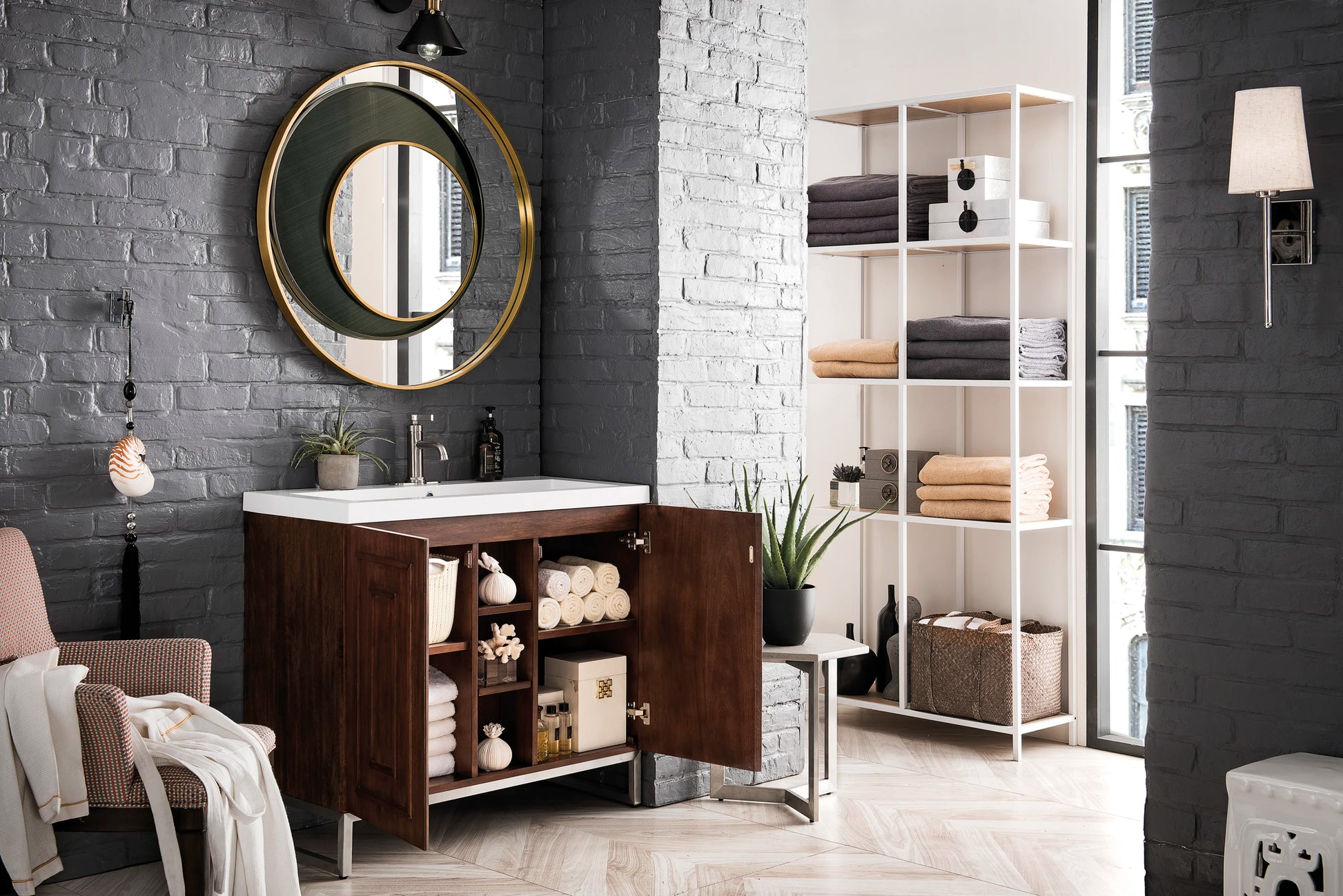 Renovate for Less Atlanta Alicante 39.5" Single Vanity, Mid-Century Acacia, Brushed Nickel w/ White Glossy Composite Stone Top, view 4