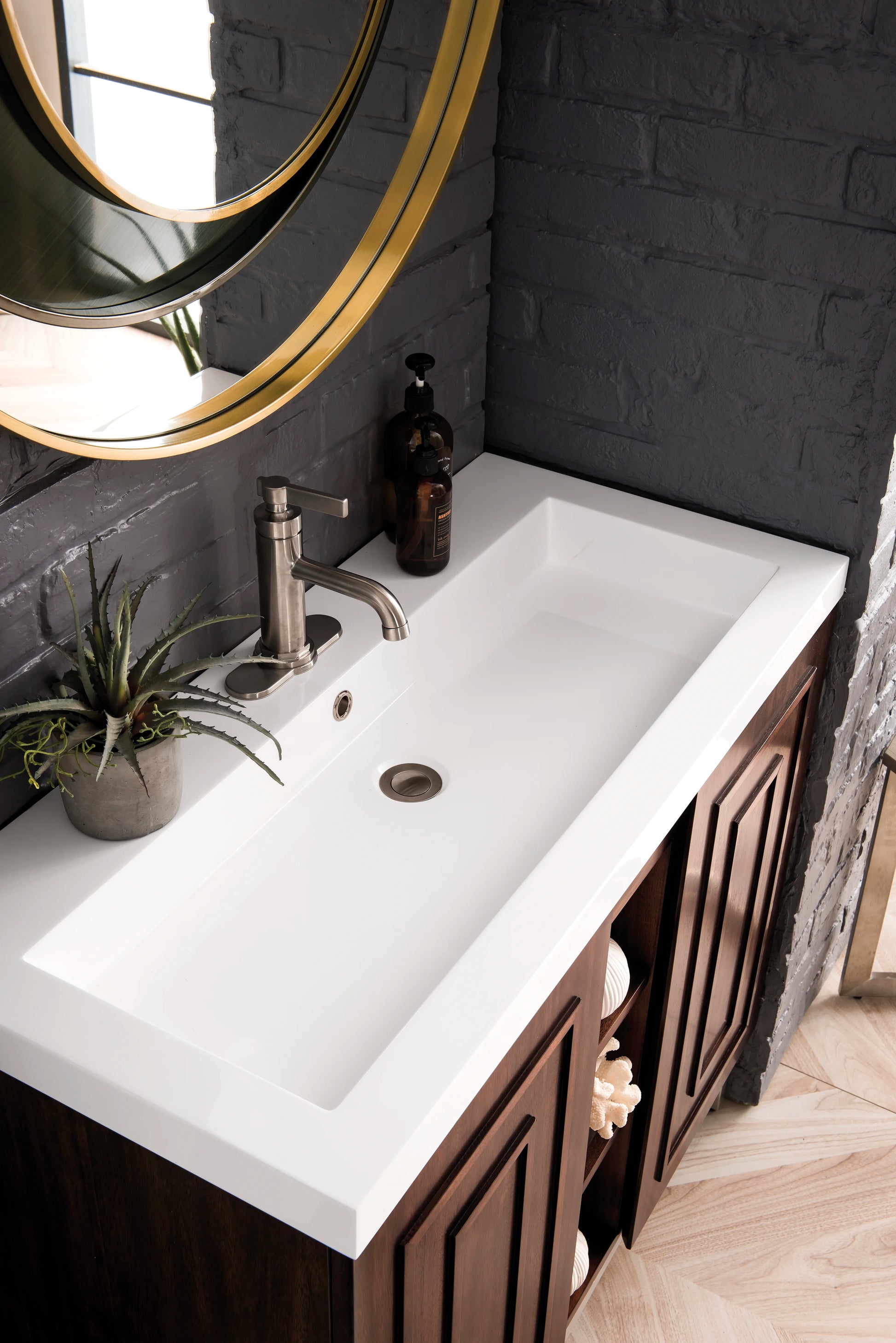 Renovate for Less Atlanta Alicante 39.5" Single Vanity, Mid-Century Acacia, Brushed Nickel w/ White Glossy Composite Stone Top, view 5
