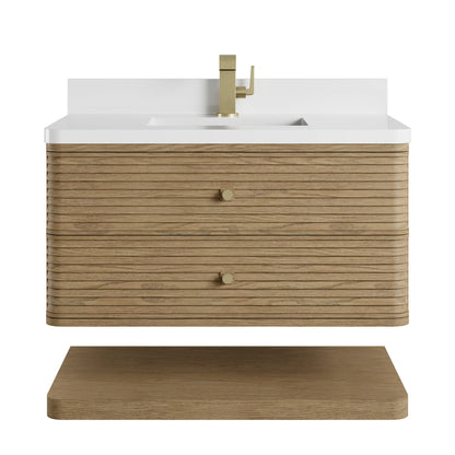 Allamari 36" Single Vanity, Dune Mist w/ Single Hole 3 CM White Zeus Silestone Top, view 2