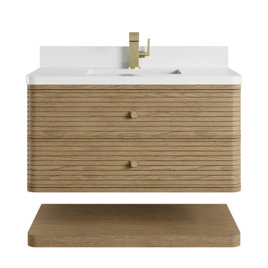 Allamari 36" Single Vanity, Dune Mist w/ Single Hole 3 CM White Zeus Silestone Top, view 2