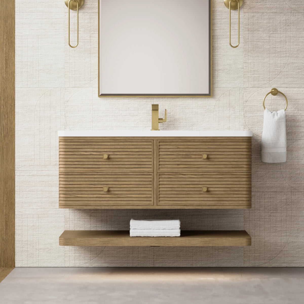 Allamari 48" Single Vanity, Dune Mist w/ Single Hole 3 CM White Zeus Silestone Top, view 5
