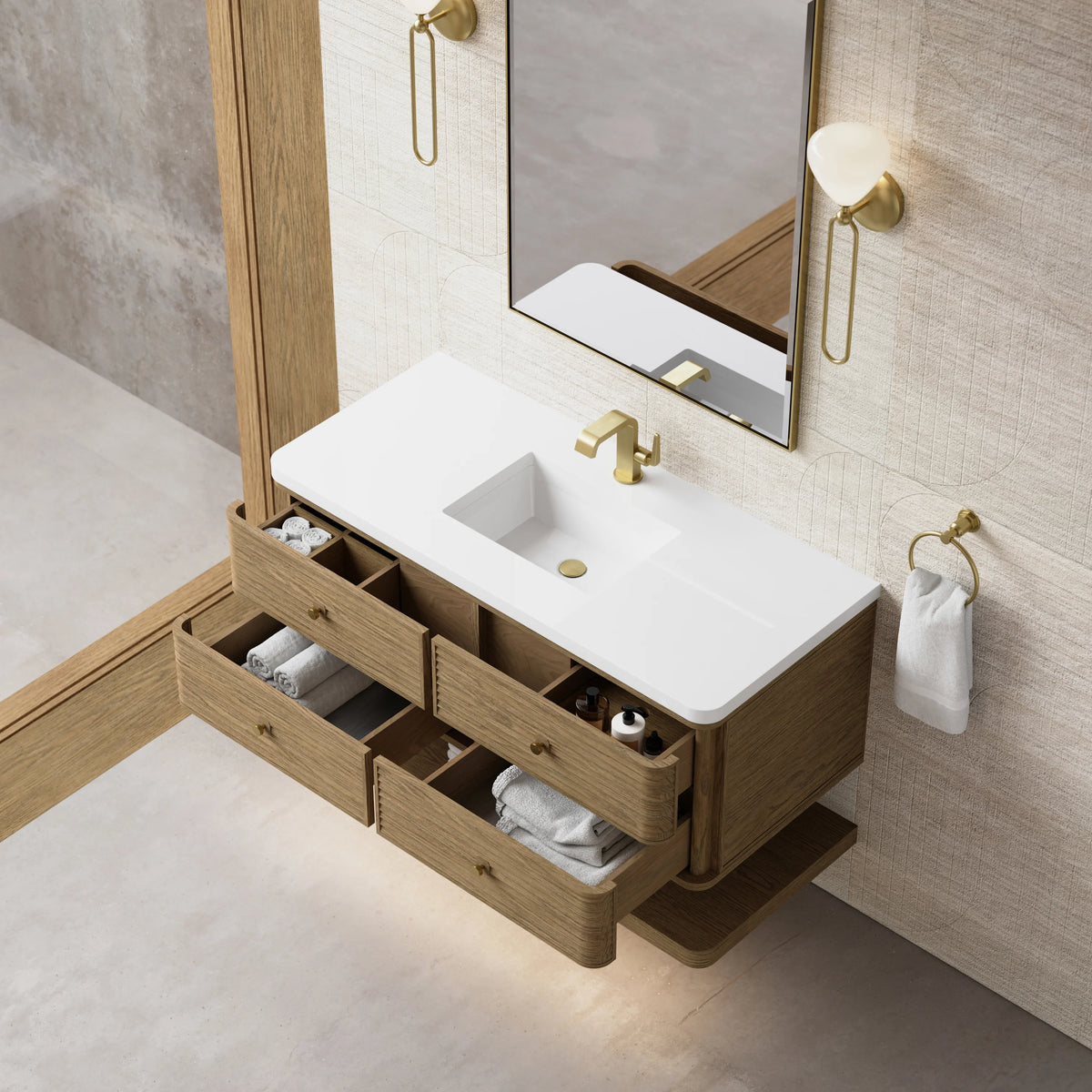 Allamari 48" Single Vanity, Dune Mist w/ Single Hole 3 CM White Zeus Silestone Top, view 9