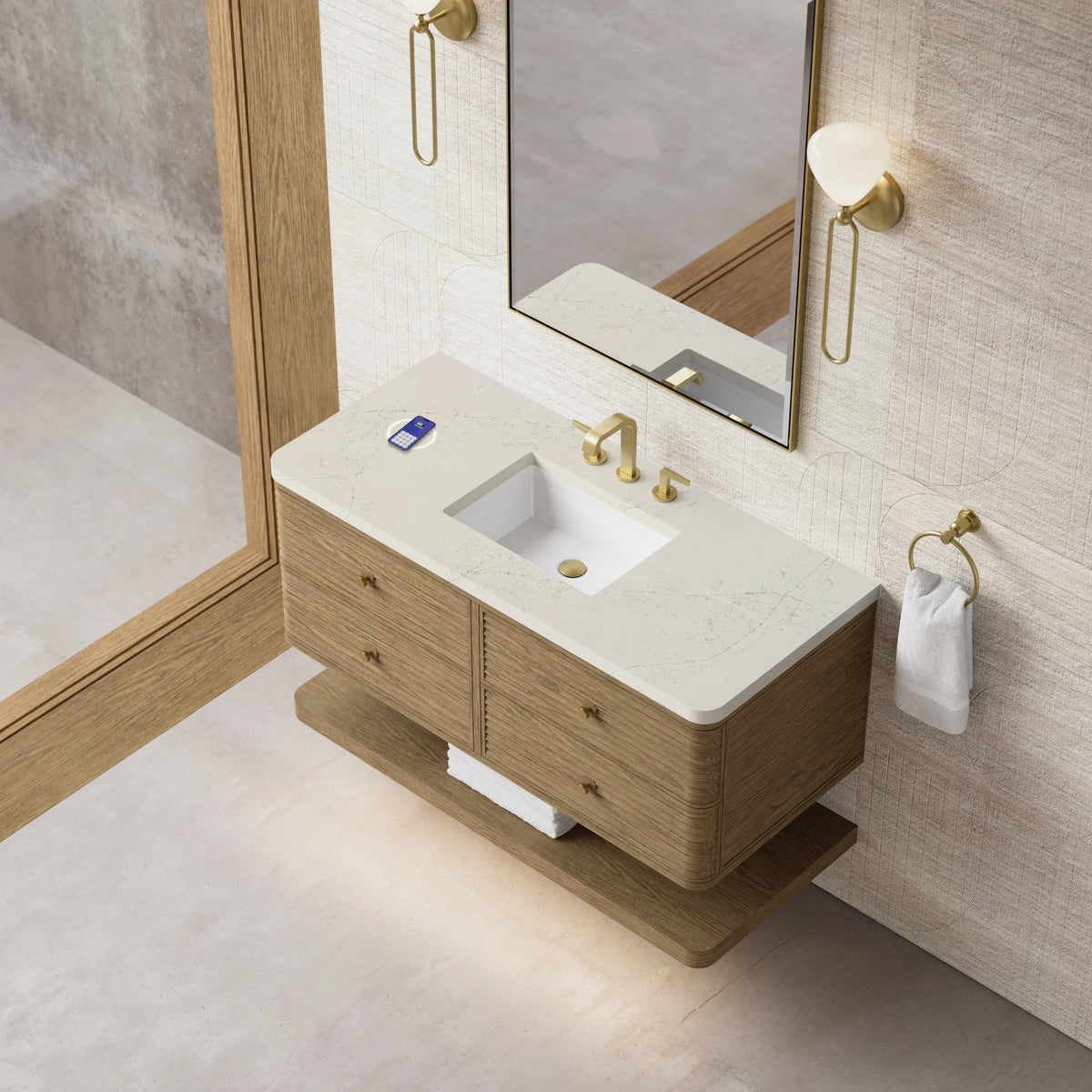 Allamari 48" Single Vanity, Dune Mist w/ 3 CM Siberian Silestone Top w/FreePower Wireless Charger, view 9