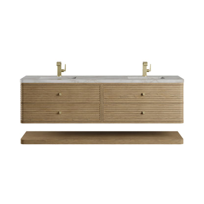 Allamari 72" Double Vanity, Dune Mist w/ Single Hole 3 CM Victorian Silver Silestone Top