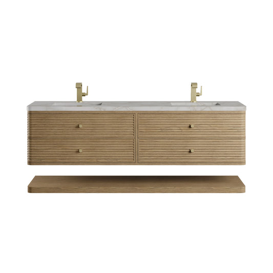 Allamari 72" Double Vanity, Dune Mist w/ Single Hole 3 CM Victorian Silver Silestone Top