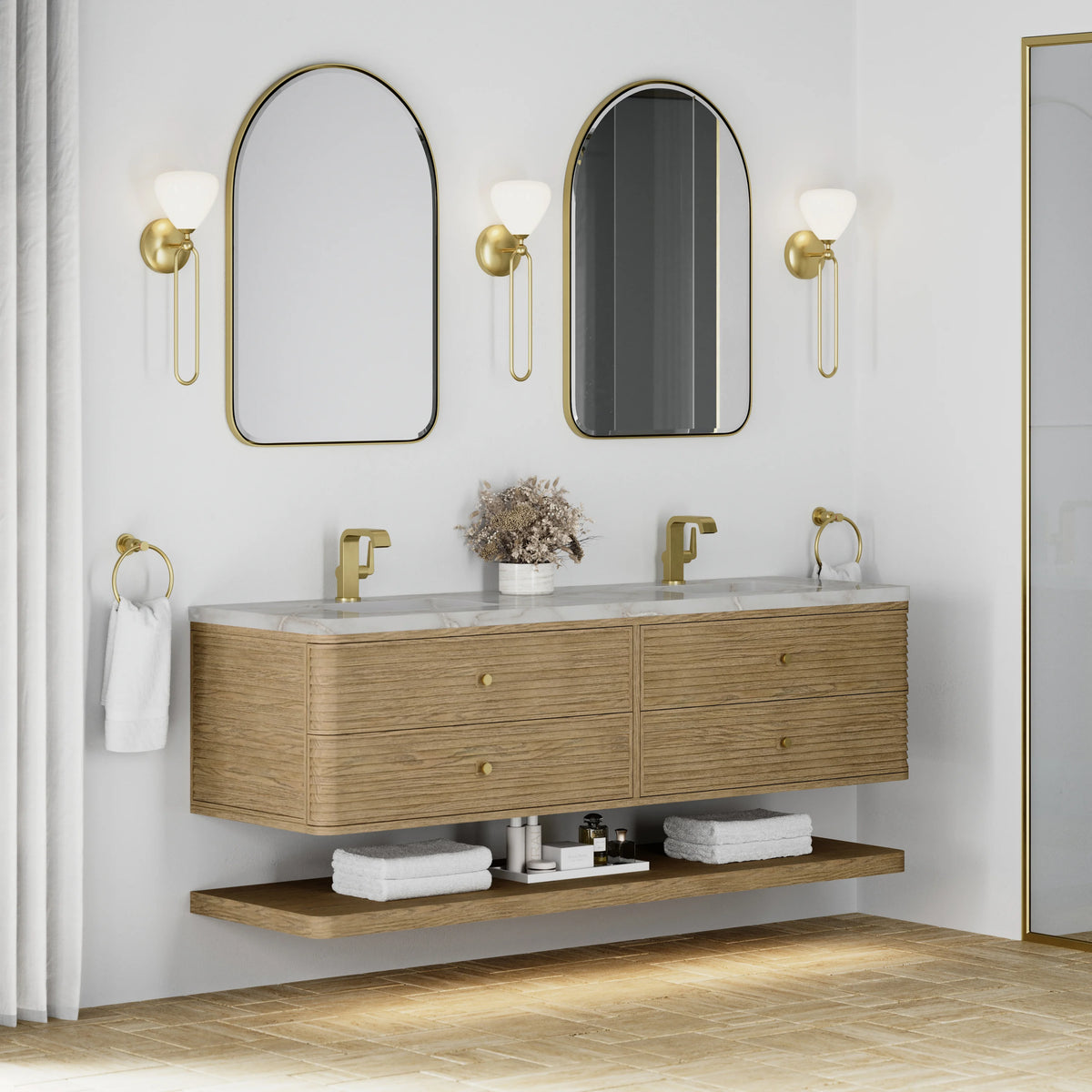Allamari 72" Double Vanity, Dune Mist w/ Single Hole 3 CM Victorian Silver Silestone Top, view 5