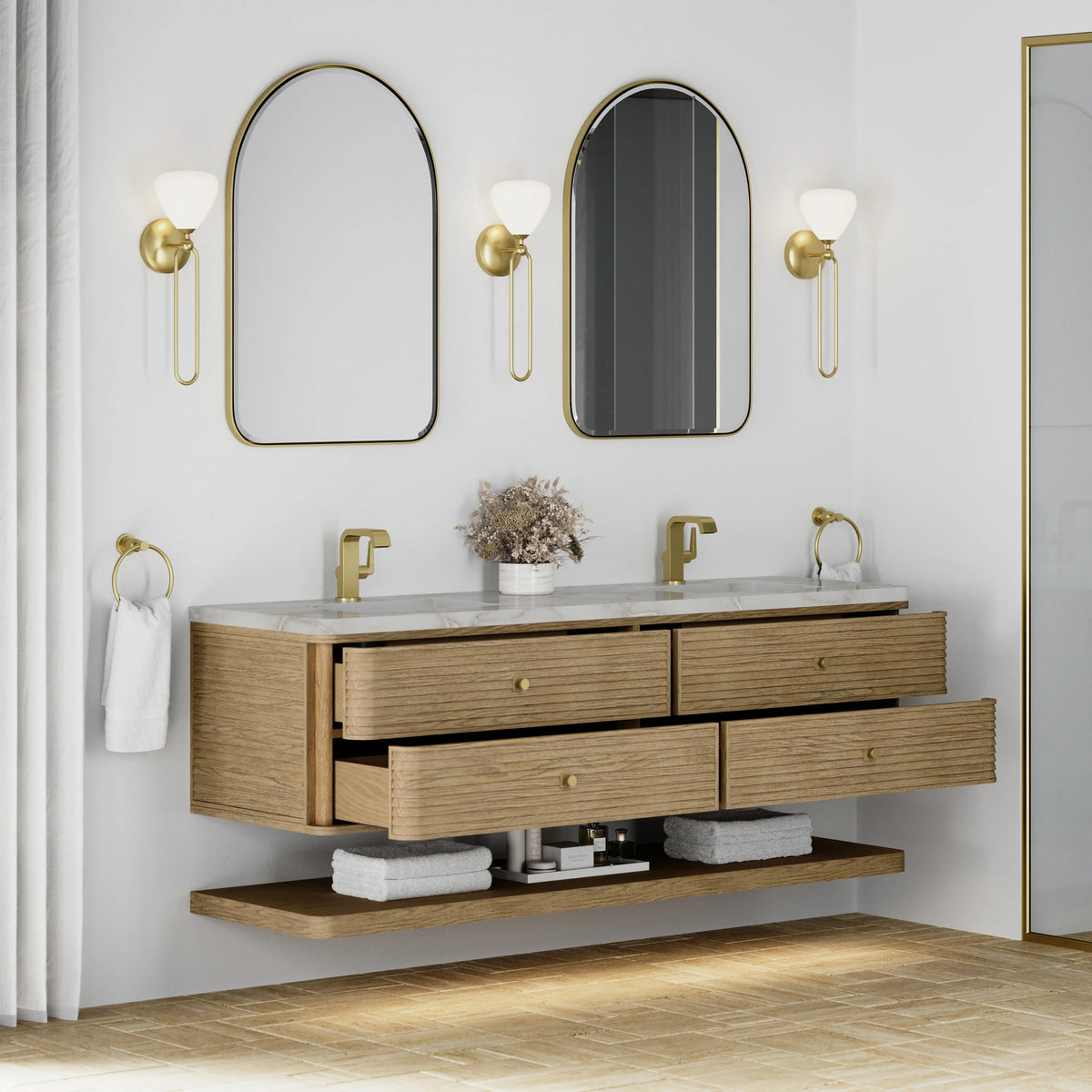 Allamari 72" Double Vanity, Dune Mist w/ Single Hole 3 CM Victorian Silver Silestone Top, view 6