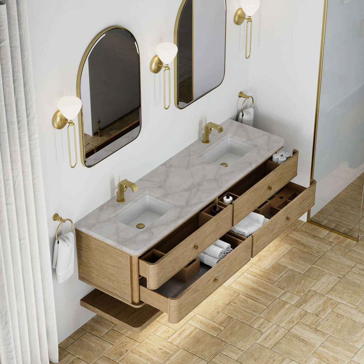 Allamari 72" Double Vanity, Dune Mist w/ Single Hole 3 CM Victorian Silver Silestone Top, view 7