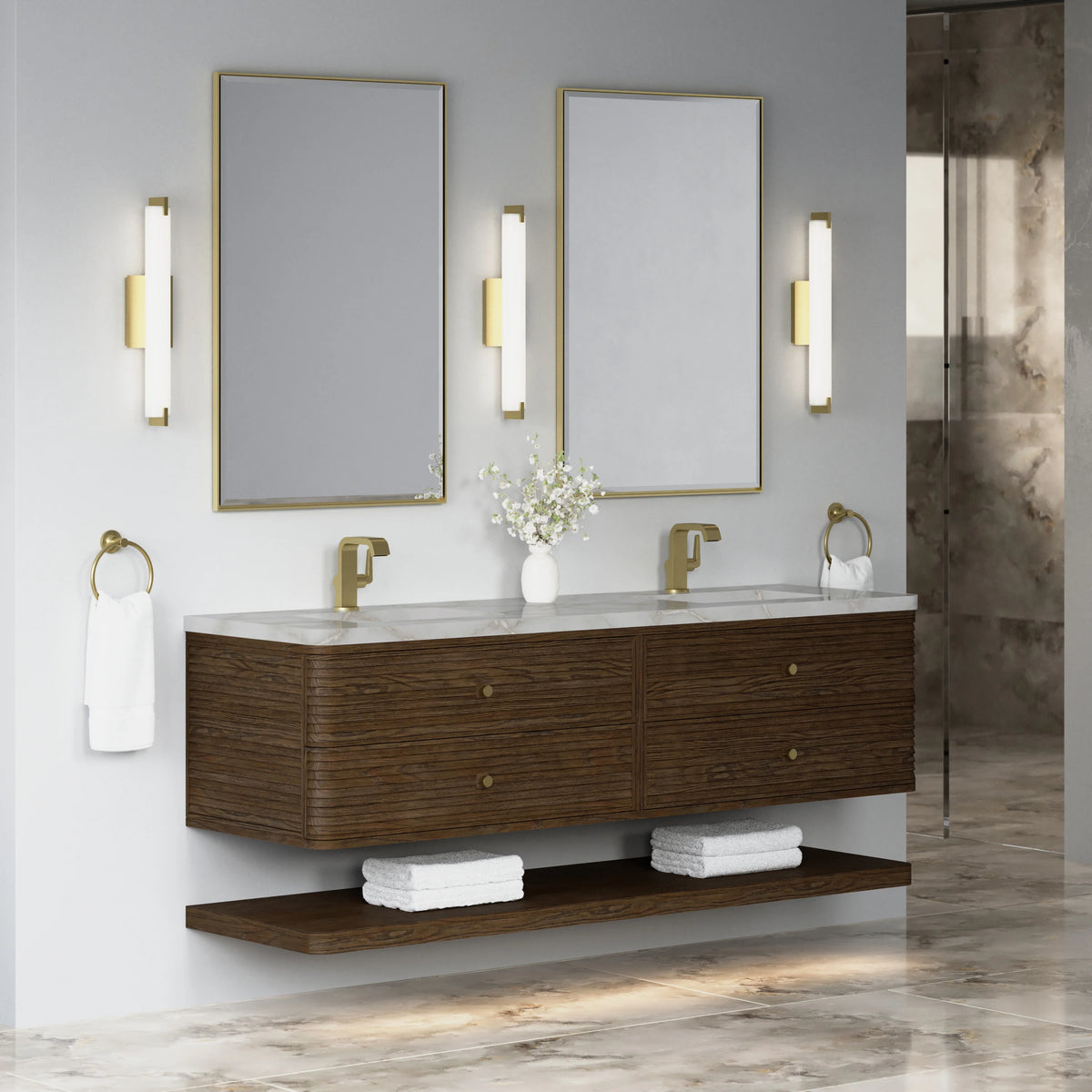 Allamari 72" Double Vanity, Sable w/ Single Hole 3 CM Victorian Silver Silestone Top, view 4