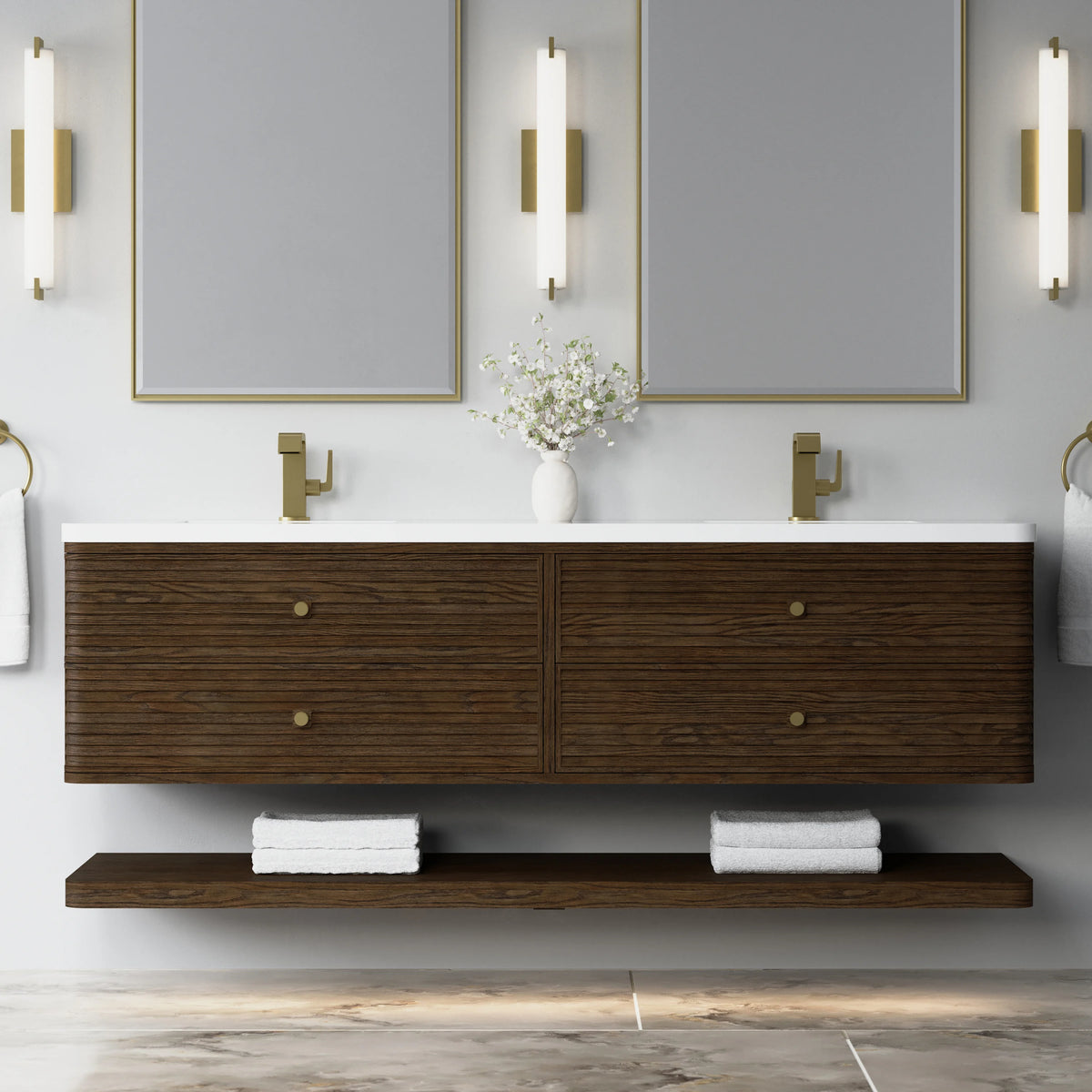 Allamari 72" Double Vanity, Sable w/ Single Hole 3 CM White Zeus Silestone Top, view 5