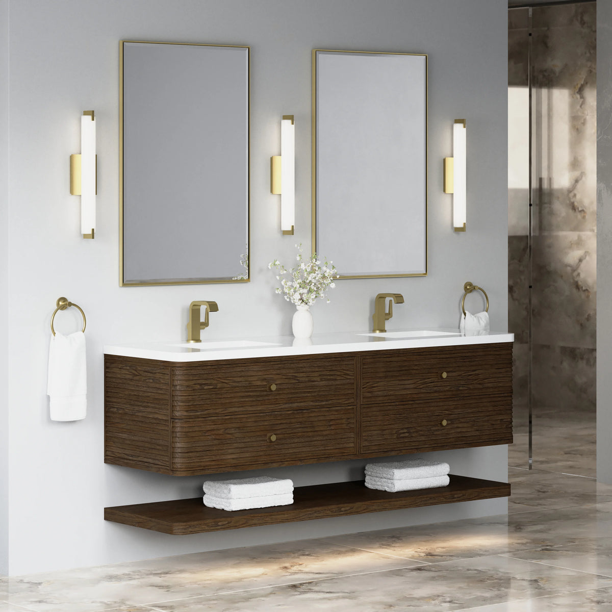 Allamari 72" Double Vanity, Sable w/ Single Hole 3 CM White Zeus Silestone Top, view 7
