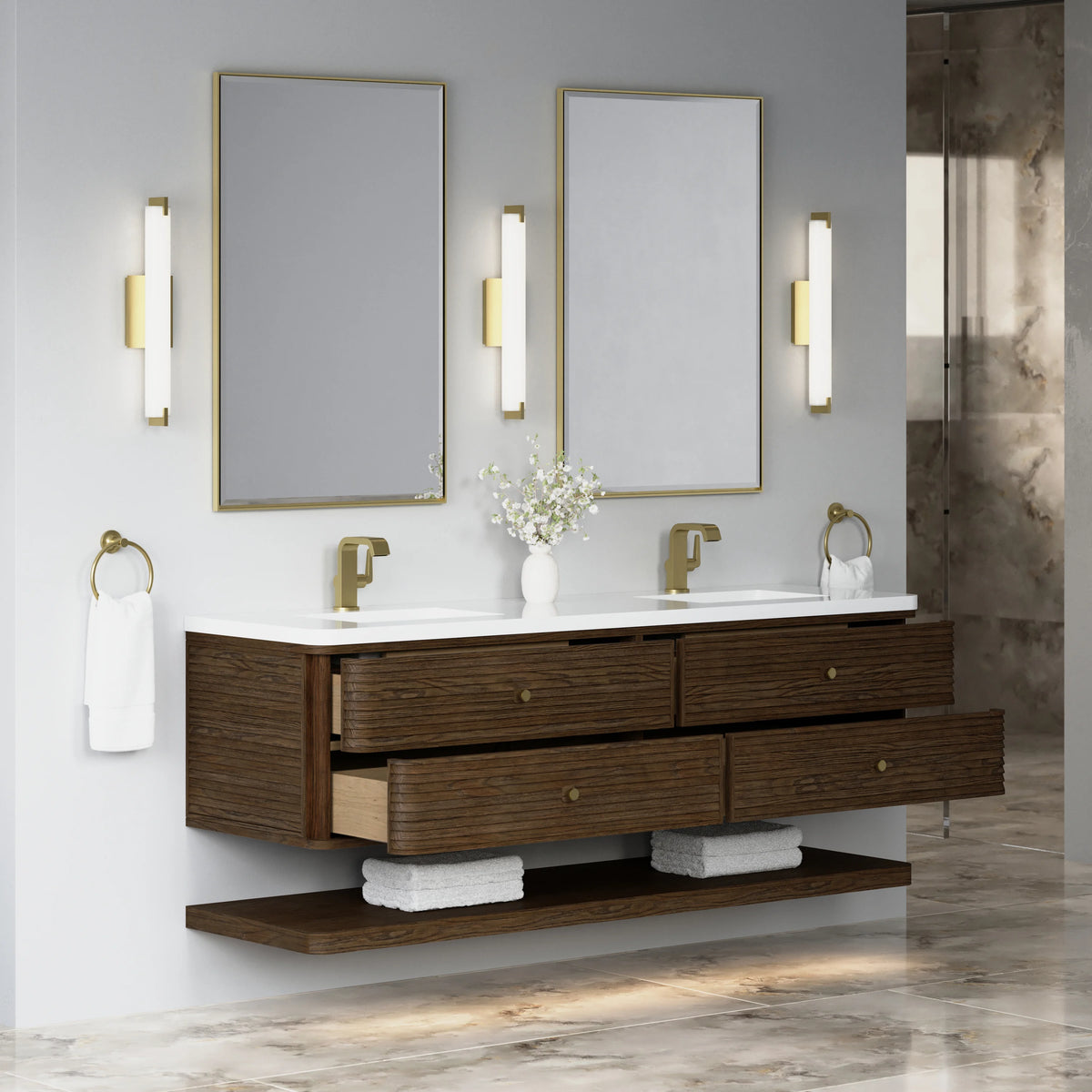 Allamari 72" Double Vanity, Sable w/ Single Hole 3 CM White Zeus Silestone Top, view 8