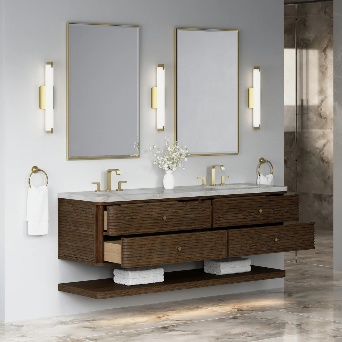 Allamari 72" Double Vanity, Sable w/ 3 CM Victorian Silver Silestone Top, view 5