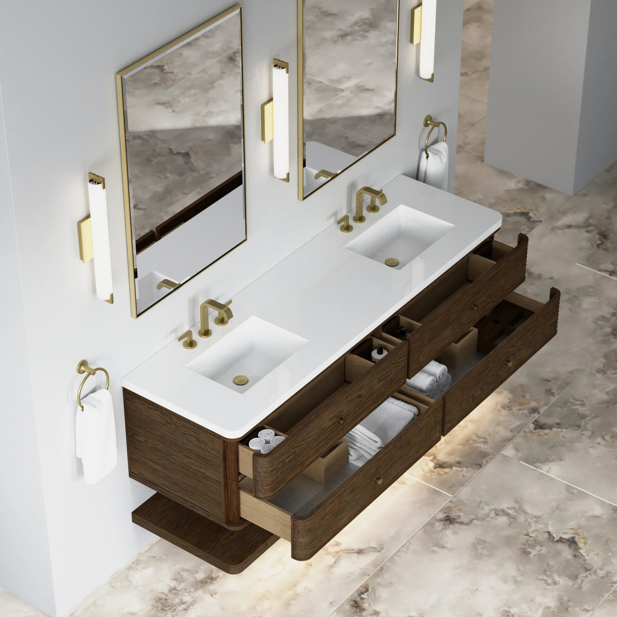 Allamari 72" Double Vanity, Sable w/ 3 CM White Zeus Silestone Top, view 9