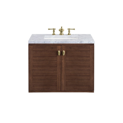Amberly 30" Single Vanity, Mid-Century Walnut w/ 3 CM Carrara Marble Top, view 2