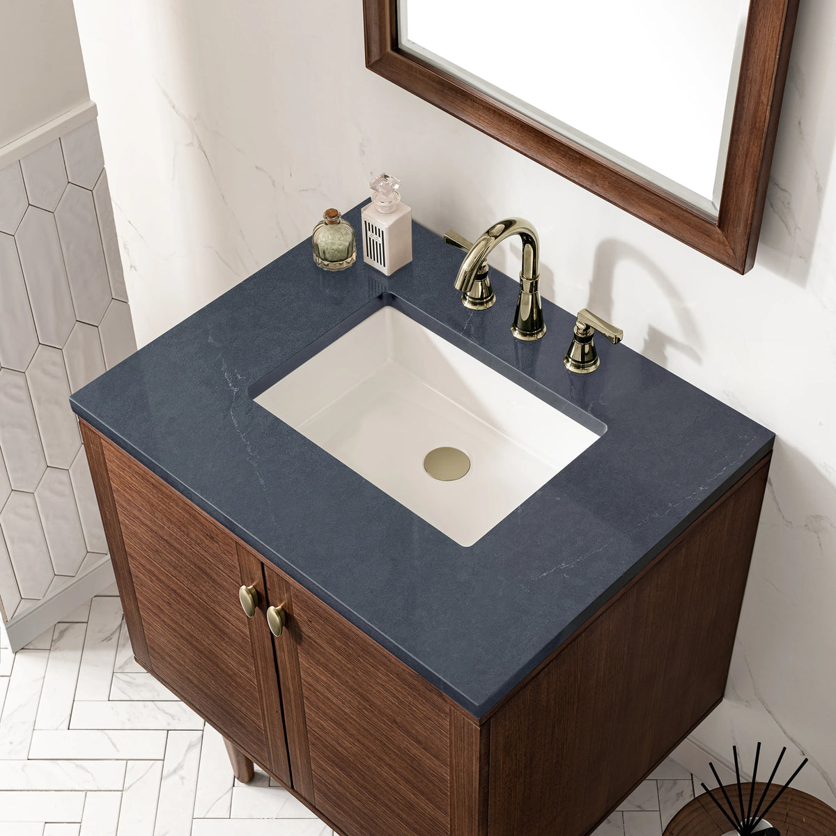Amberly 30" Single Vanity, Mid-Century Walnut w/ 3 CM Charcoal Soapstone Top, view 11