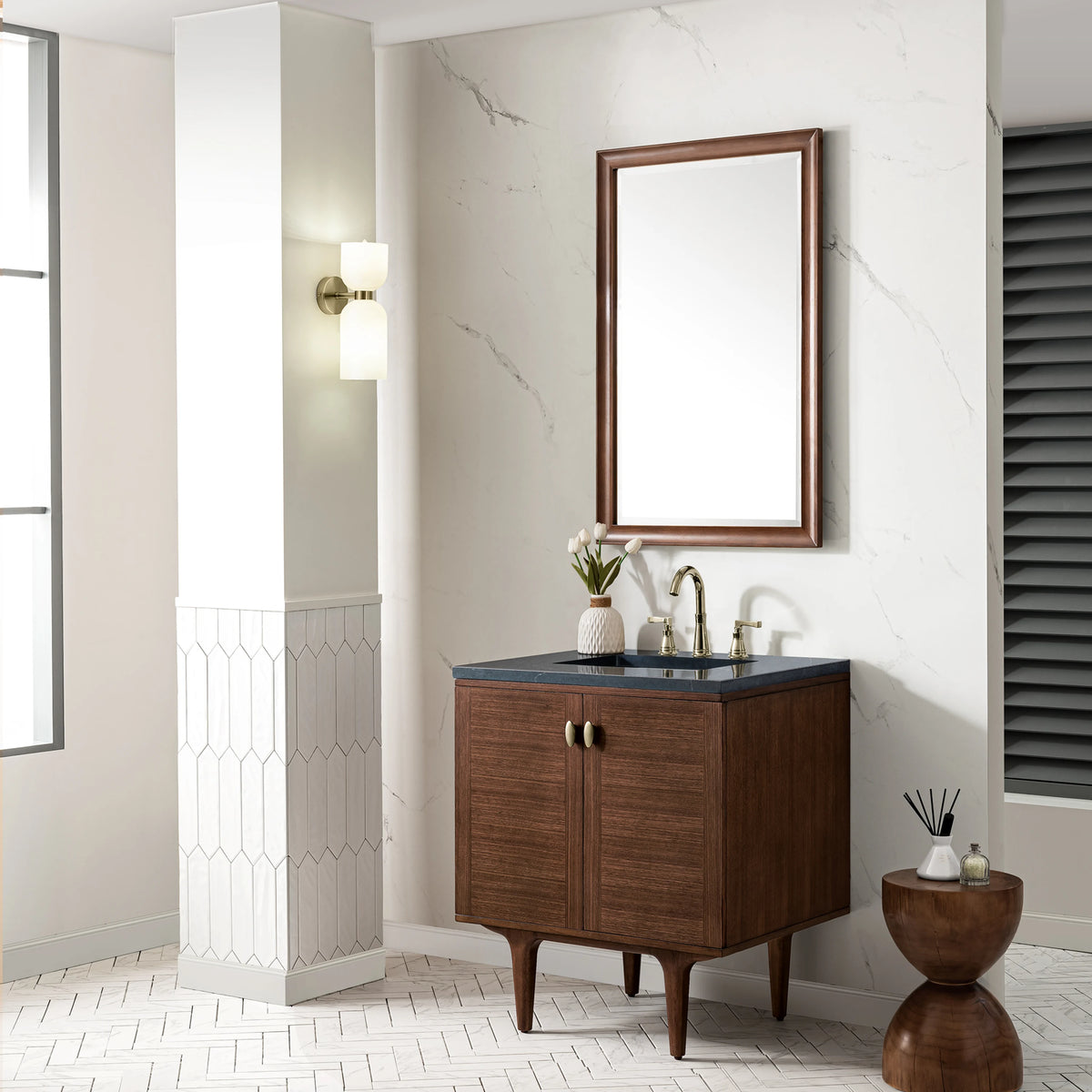 Amberly 30" Single Vanity, Mid-Century Walnut w/ 3 CM Charcoal Soapstone Top, view 7