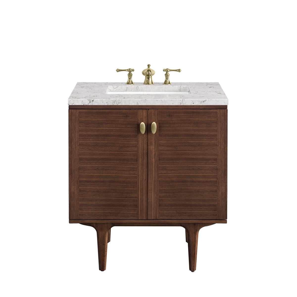 Amberly 30" Single Vanity, Mid-Century Walnut w/ 3 CM Eternal Jasmine Pearl Top