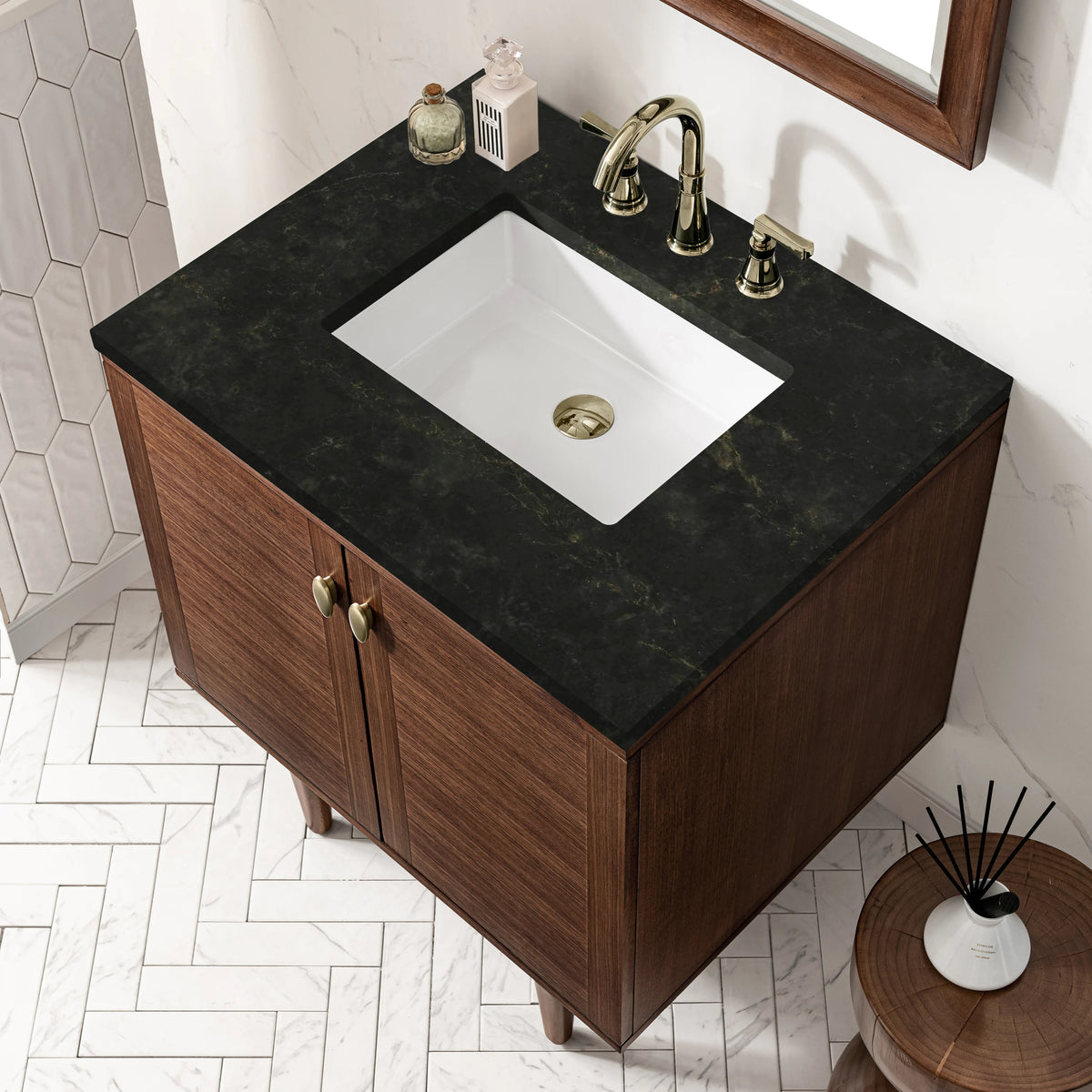 Amberly 30" Single Vanity, Mid-Century Walnut, w/ 3 CM Phantome Eclos Top, view 11