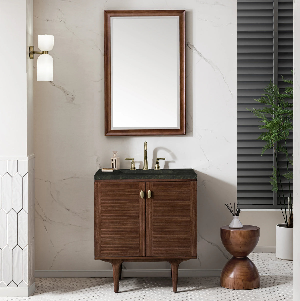 Amberly 30" Single Vanity, Mid-Century Walnut, w/ 3 CM Phantome Eclos Top, view 5