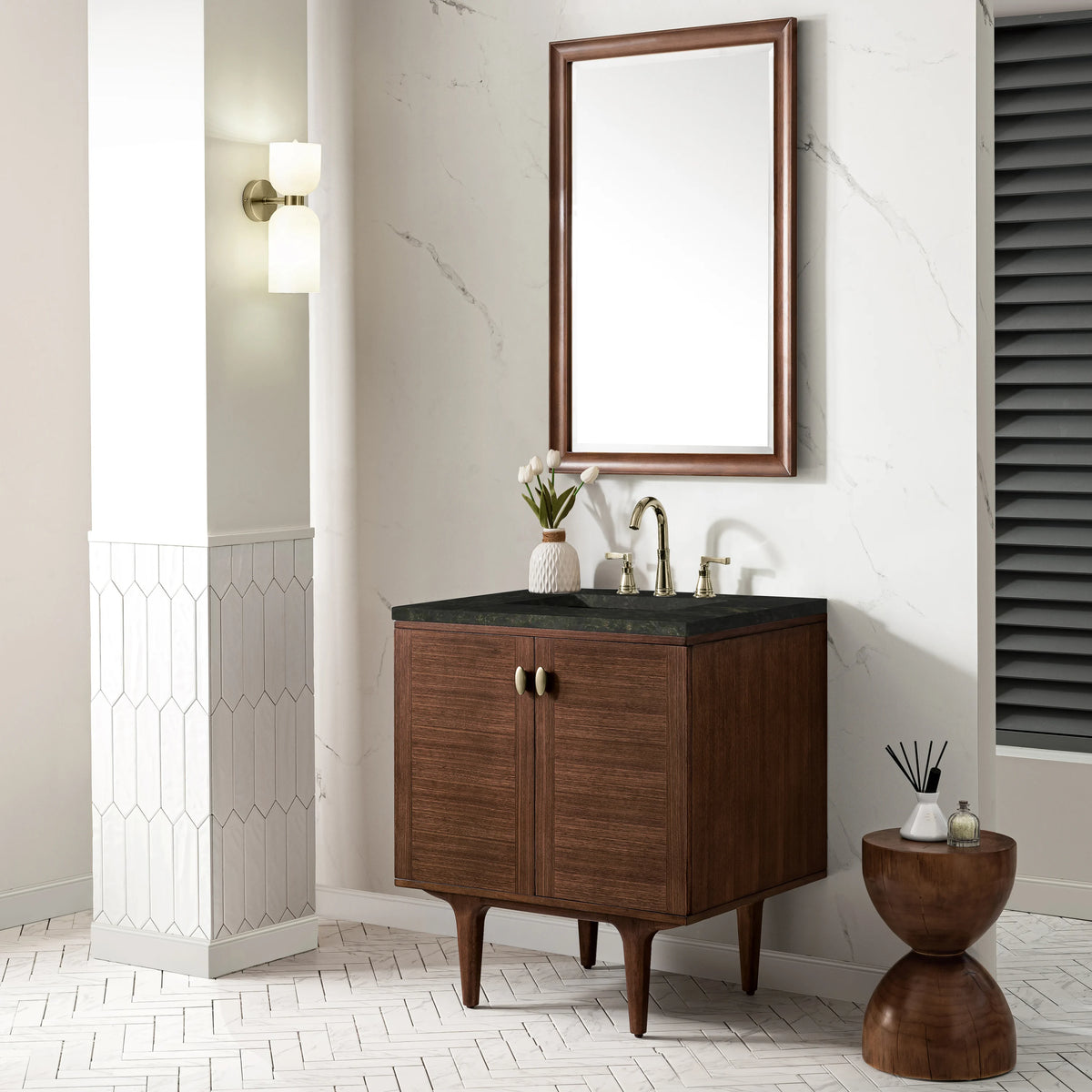 Amberly 30" Single Vanity, Mid-Century Walnut, w/ 3 CM Phantome Eclos Top, view 7